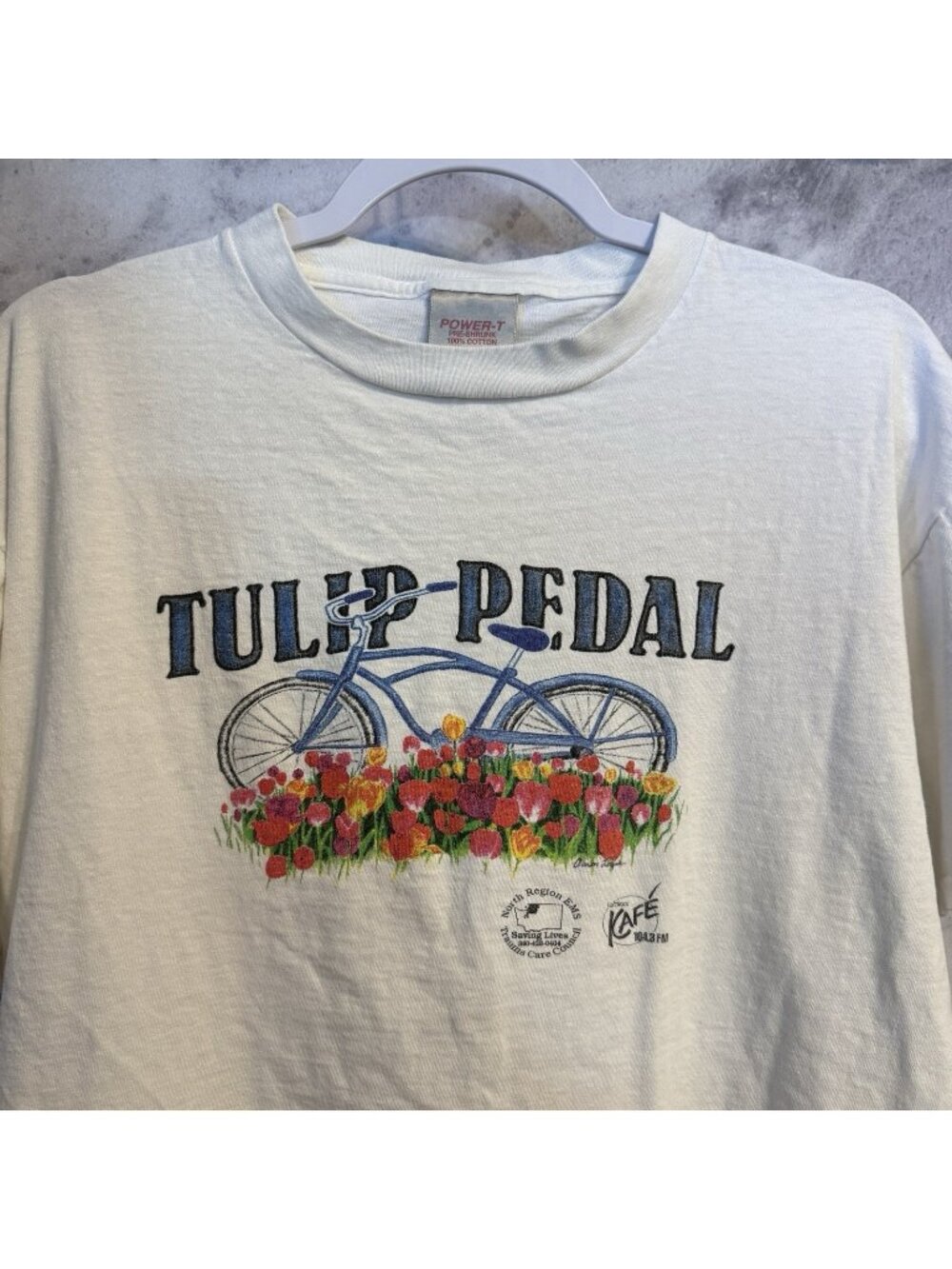 Vintage 90s Tulip Pedal T Shirt White Oneita Single Stitch Bicycle Graphic Tee L